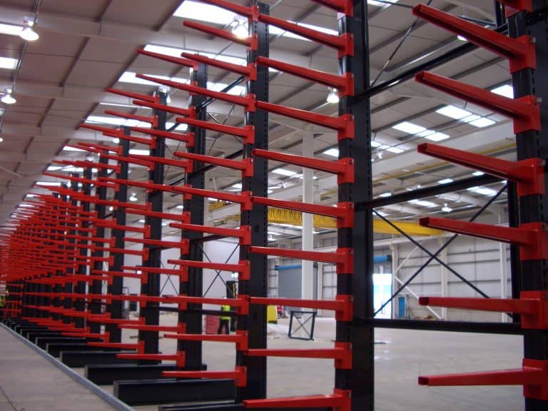 acerinox cantilever racking designed, manufactured and installed by Stakapal - the UK's leading Manufacturer of Cantilever Racking