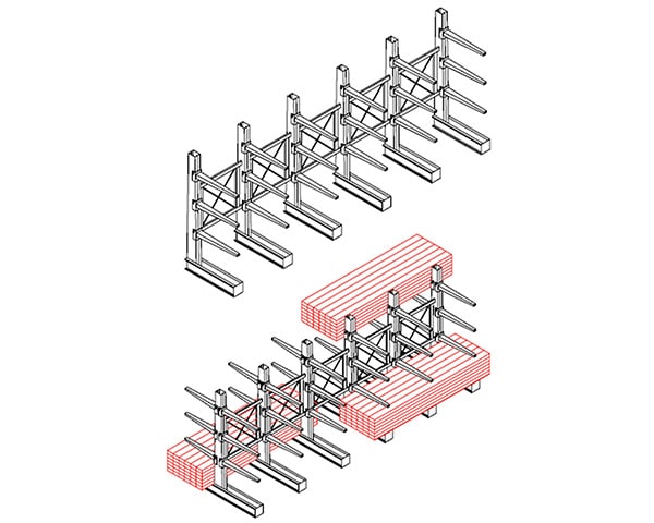 Conventional Cantilever Racking variations consisting of single and double sided racking, a diagram by Stakapal - Leaders in Innovative Warehouse and Yard Storage Racking Solutions and Cantilever Racking Specialists