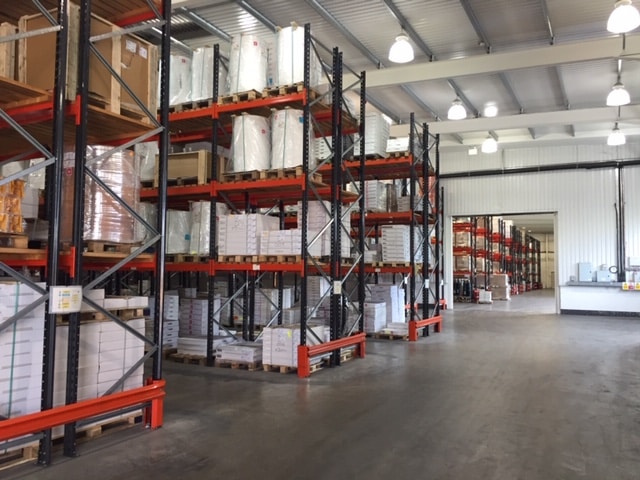 Pallet Racking for panel products equipped with Safety Barriers which has been manufactured, supplied and installed by Stakapal - the leading Manufacturer and supplier of heavy duty racking made bespoke to tailor the needs of their customers.