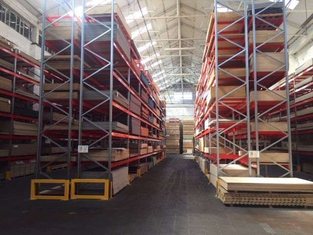 Pallet Racking for panel products equipped with Safety Barriers which has been manufactured, supplied and installed by Stakapal - the leading Manufacturer and supplier of heavy duty racking made bespoke to tailor the needs of their customers.