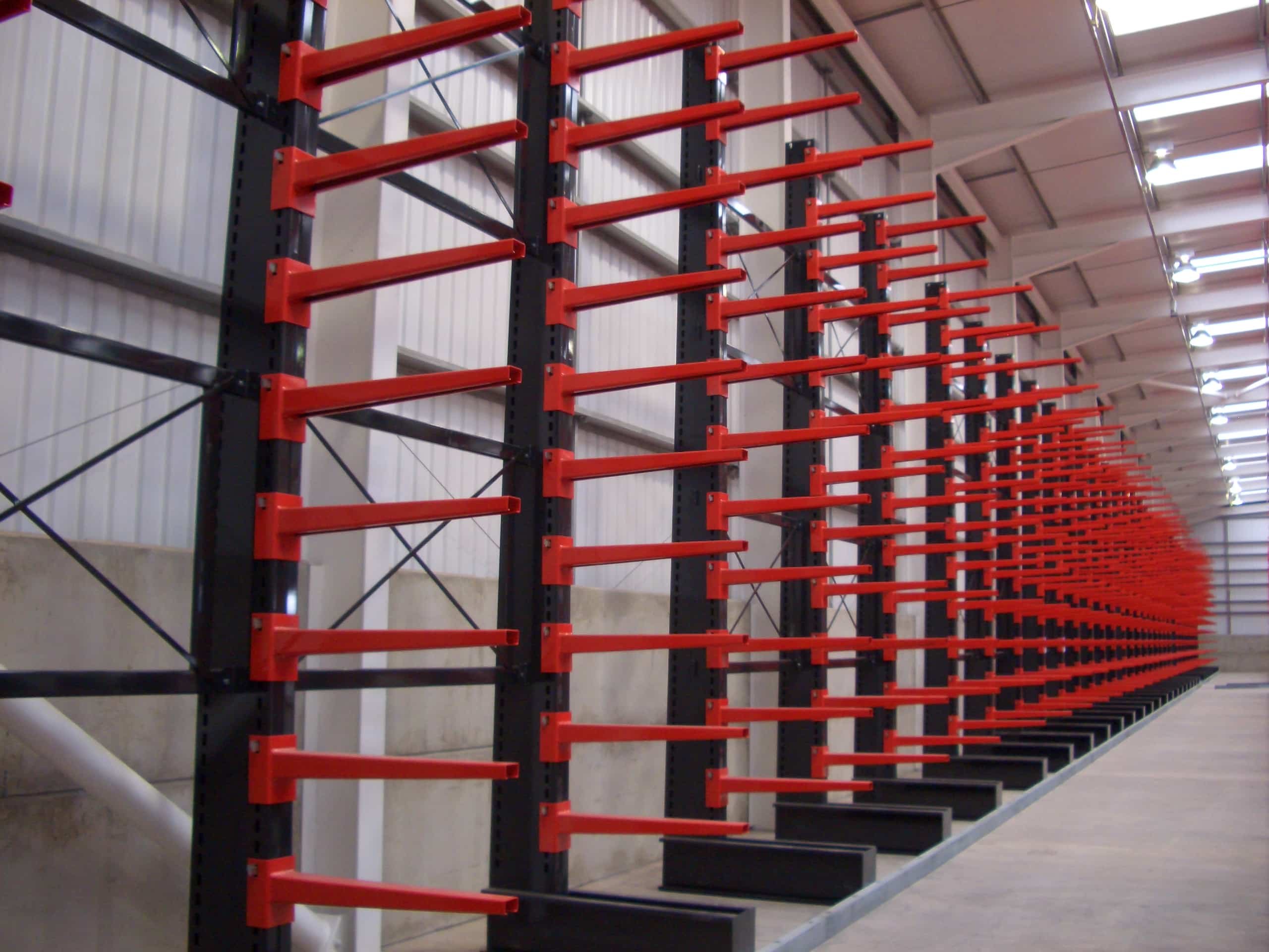 Stakapal's Single sided Cantilever Racking that has had guided aisles installed to reduce the chances of collision to occur from forklift trucks in operation.